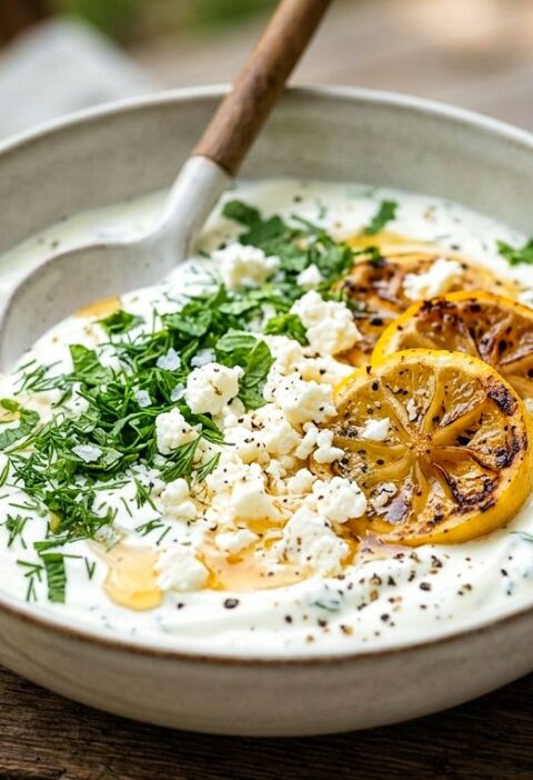 Paahdettu sitruuna ja feta maustavat kesän parhaan kermaviilikastikkeen